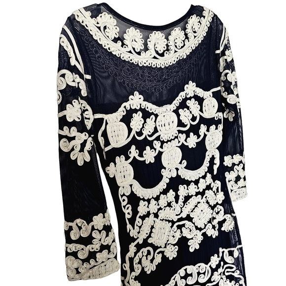 Nwot Phase Eight Black Mesh Ivory  Lace 3/4 Sleeve Special Occassion Dress - Picture 12 of 16